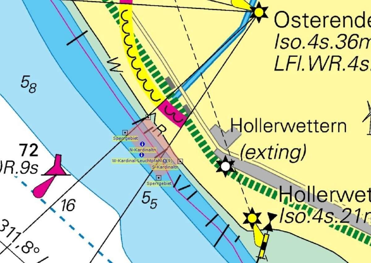 Elbe, Hollerwettern - Änderung der Schifffahrtszeichen, Sperrgebiet/ Change of buoyage, restricted area - Navinfo